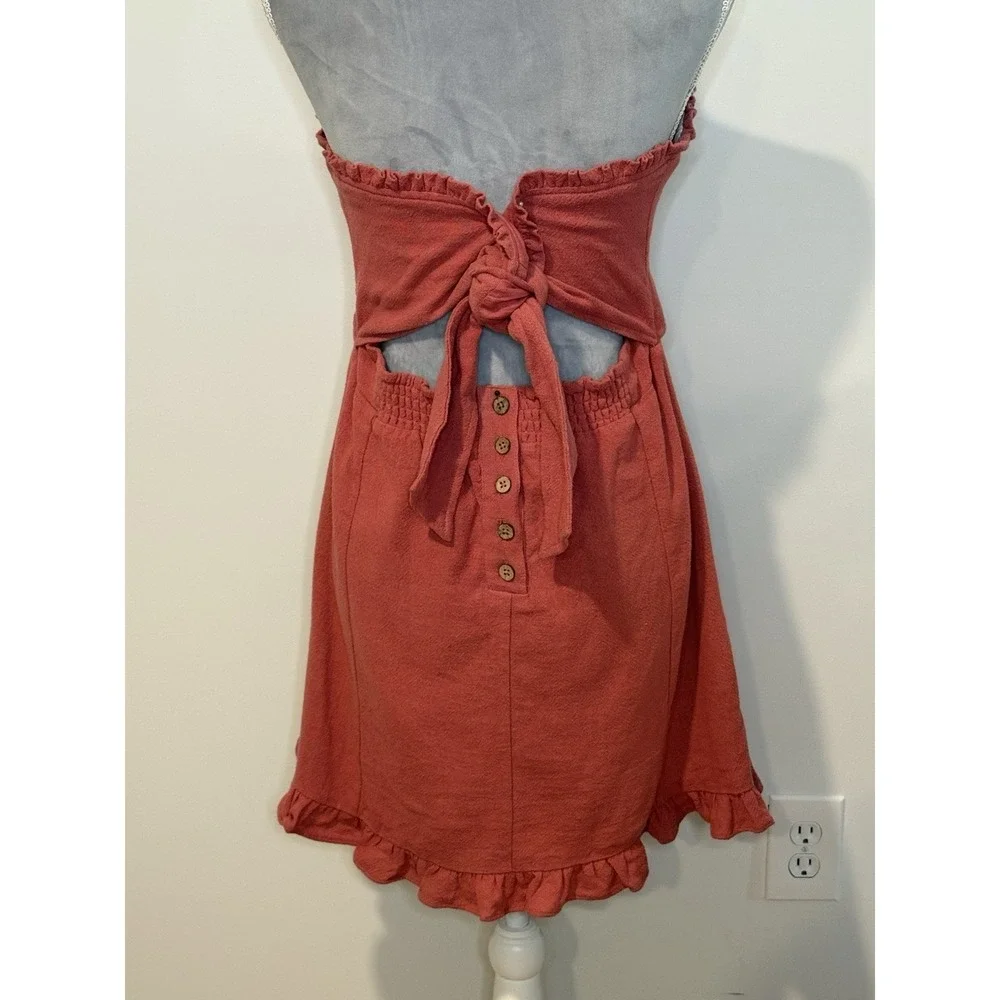 Free People Strapless Mini Dress Beach Gauzy Pink Tie Back Sun Festival Sz‎ LG
